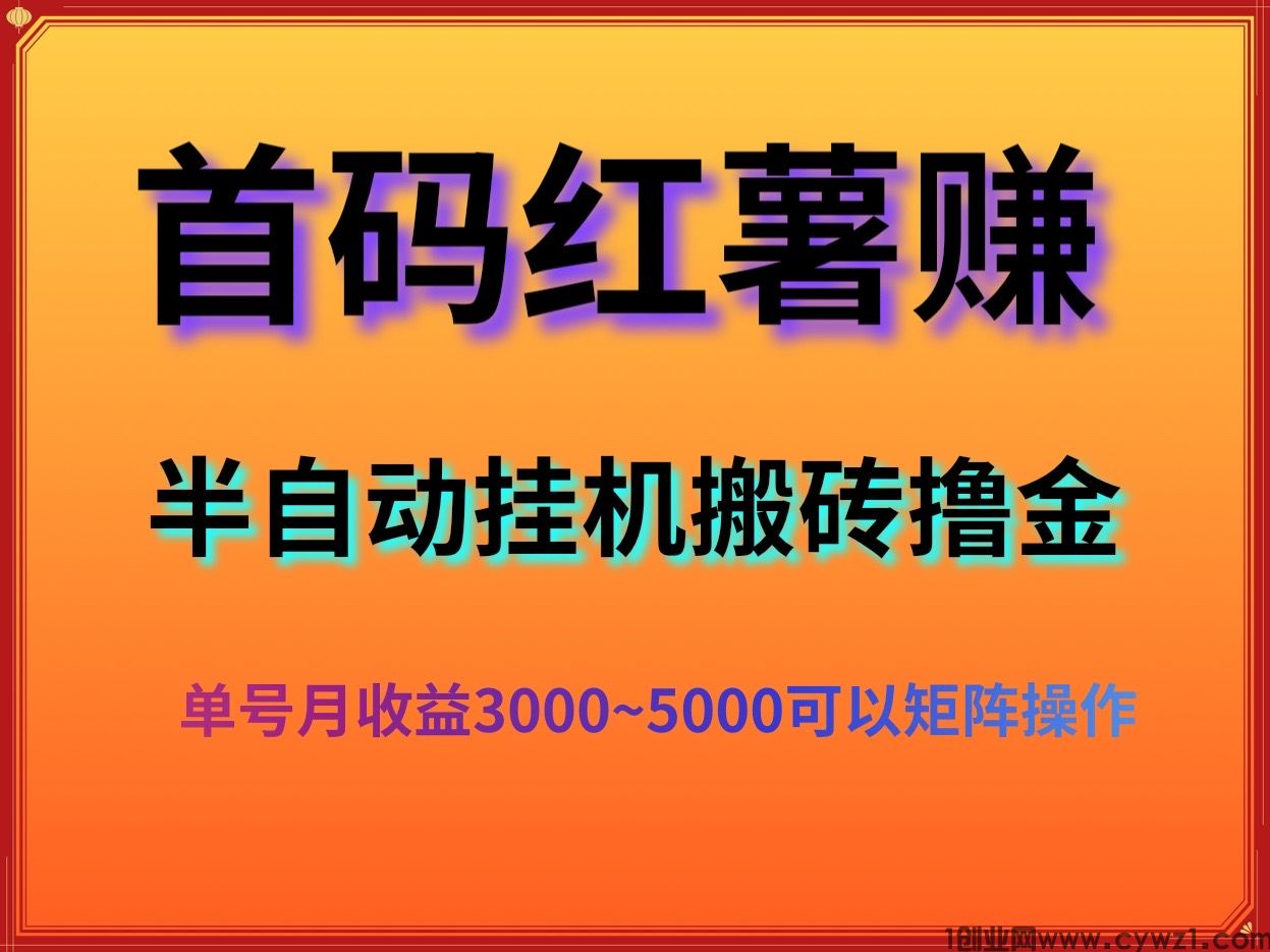 首码长期稳定项目红薯赚半挂j项目单号月入3000~5000批量矩阵收益无上限